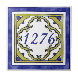 Azulejo De Cerámica Número de pequeña casa del azul y del verde de