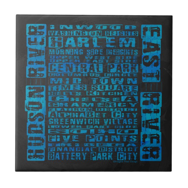 Azulejo De Cerámica NYC Vecindarios Azul (Frente)