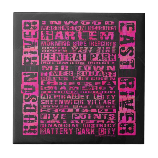 Azulejo De Cerámica NYC Vecindarios Hot Pink (Frente)