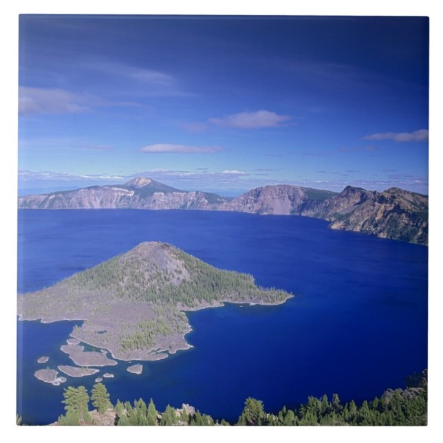 Azulejo De Cerámica O, Crater Lake NP, Wizard Island y Crater (Frente)