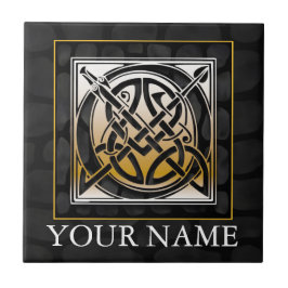 Azulejo De Cerámica O "Tu Nombre" Celtic Black Stone Monograma Tile