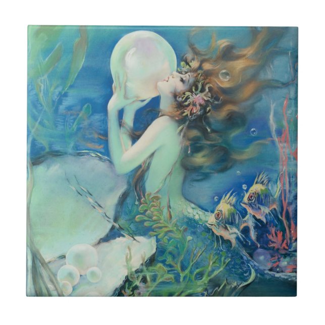 Azulejo De Cerámica Océano náutico de la perla de la sirena w del (Frente)