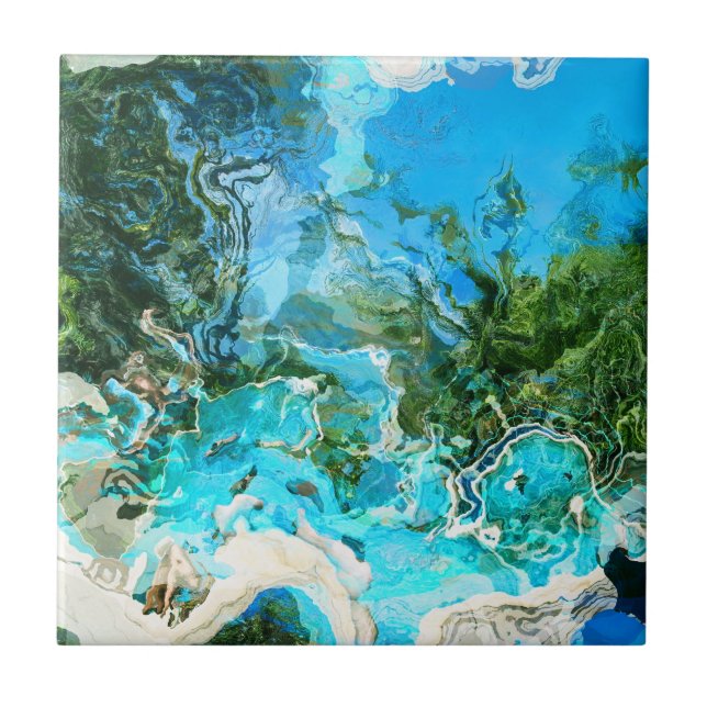 Azulejo De Cerámica Océano tropical turquesa azul y verde algas marina (Frente)