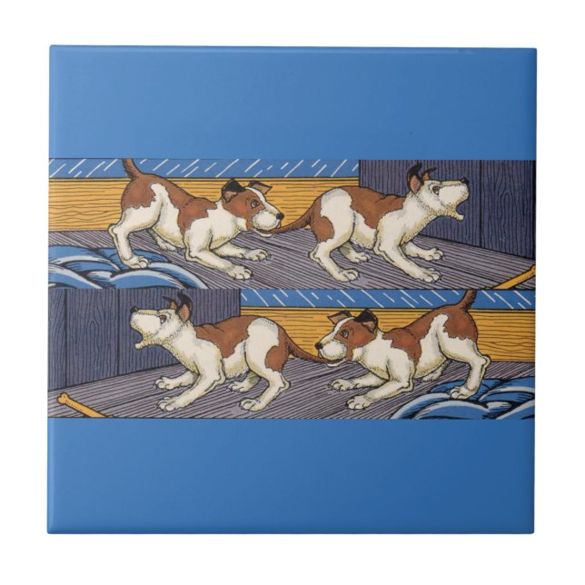 Azulejo De Cerámica ¡OCHE! perro muerde a perro (Frente)