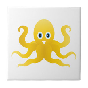 Azulejo De Cerámica Octopi amarillo divertido