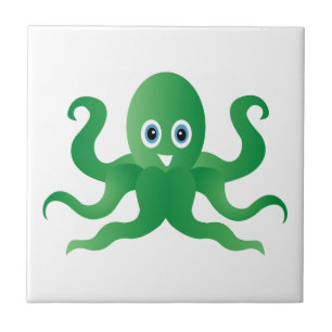 Azulejo De Cerámica Octopi verde divertido