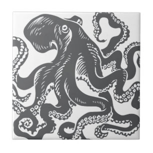 Azulejo De Cerámica Octopus 1 black