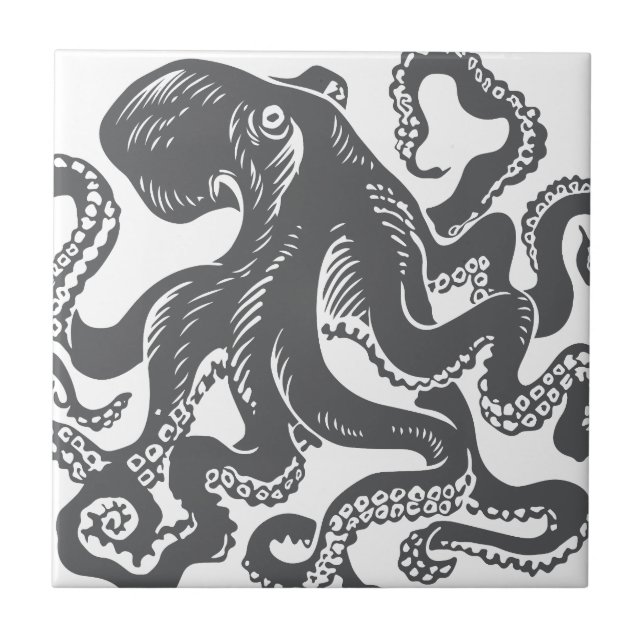 Azulejo De Cerámica Octopus 1 black (Frente)