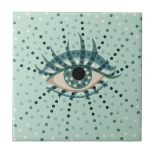 Azulejo De Cerámica Ojo azul extraño con arte psicodélico del extracto