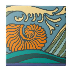 Azulejo De Cerámica Olas del océano azul Nautilus Seashell Pattern Nou