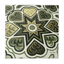 Azulejo De Cerámica Olive Folk Art Heart Trivet/Tile