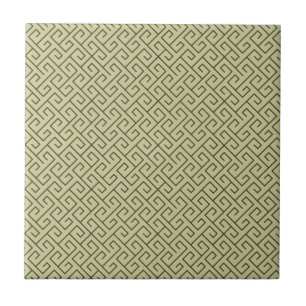 Azulejo De Cerámica Olive Verde Espiral Celta Líneas en Ángulo Recto
