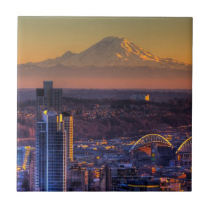 Azulejo De Cerámica Opinión de Seattle céntrica, fútbol del paisaje