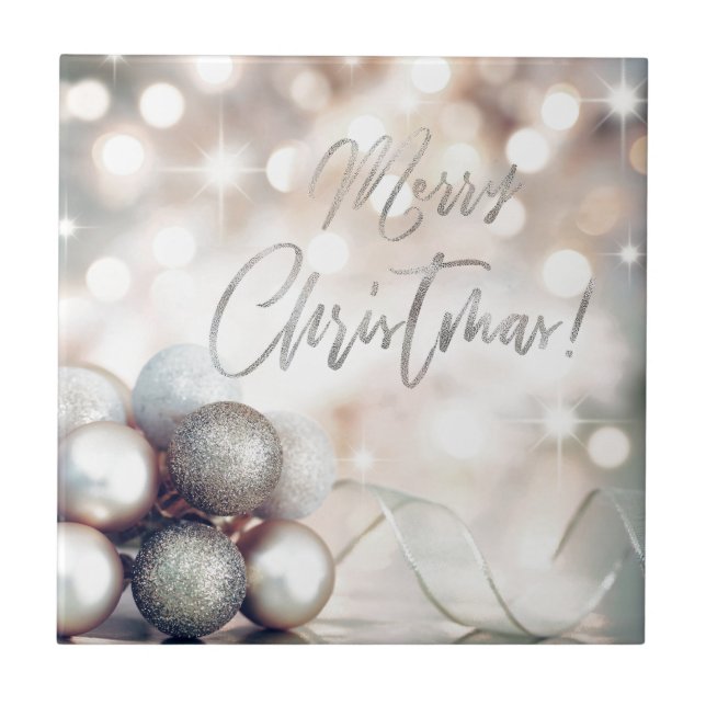 Azulejo De Cerámica Ornamentos navideños de Feliz (Frente)