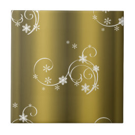 Azulejo De Cerámica Oro metálico, Navidades de Swirls Blancos