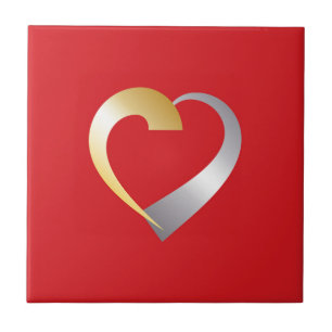 Azulejo De Cerámica Oro y plata Valentine Heart