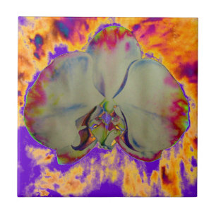 Azulejo De Cerámica Orquídea de fuego, pintura tropical abstracta de f