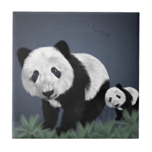 Azulejo De Cerámica oso panda lindo adorable animal negro blanco dulce