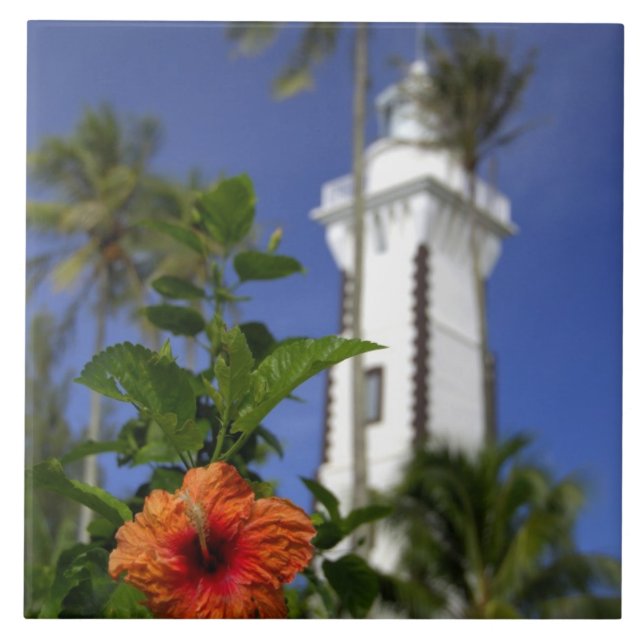 Azulejo De Cerámica Pacífico Sur, Polinesia Francesa, Tahití.Hibiscus (Frente)