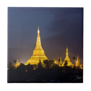 Azulejo De Cerámica Pagoda Shwedagon de noche