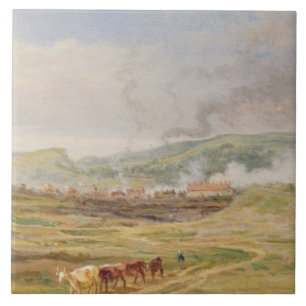 Azulejo De Cerámica Paisaje cerca de Swansea, el Sur de Gales (aceite