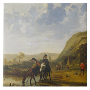 Azulejo De Cerámica Paisaje con los jinetes, Aelbert Cuyp del río