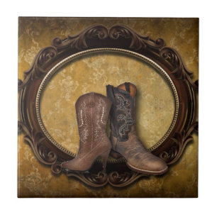 Azulejo De Cerámica Paisaje de granero angustiado Western Cowboy Boot