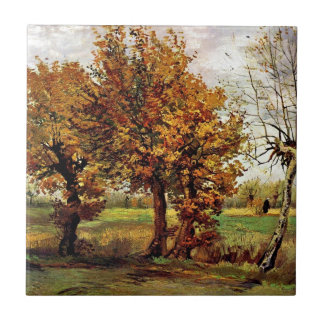 Azulejo De Cerámica Paisaje de otoño con cuatro árboles de Van Gogh