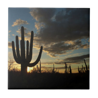 Azulejo De Cerámica Paisaje del desierto de Saguaro Sunset II Arizona
