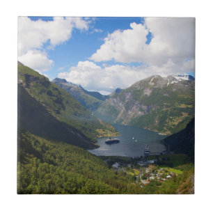 Azulejo De Cerámica Paisaje del fiordo de Geiranger, Noruega
