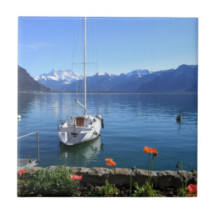 Azulejo De Cerámica Paisaje del lago geneva, Montreux, Suiza