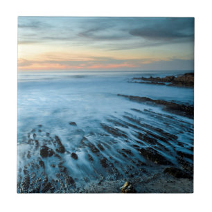 Azulejo De Cerámica Paisaje marino azul al atardecer, California
