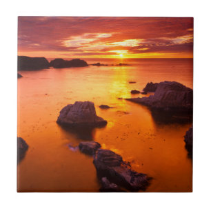 Azulejo De Cerámica Paisaje marino naranja, puesta de sol, California