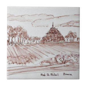 Azulejo De Cerámica Paisaje Mont Saint-Michel Normandía, Francia