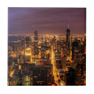 Azulejo De Cerámica Paisaje urbano de la noche de Chicago