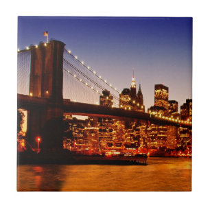 Azulejo De Cerámica Paisaje urbano de Nueva York con el puente sobre