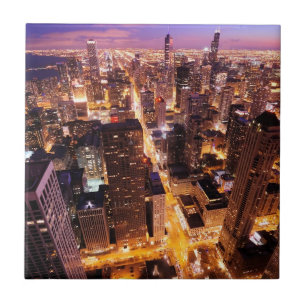 Azulejo De Cerámica Paisaje urbano en la noche de Chicago