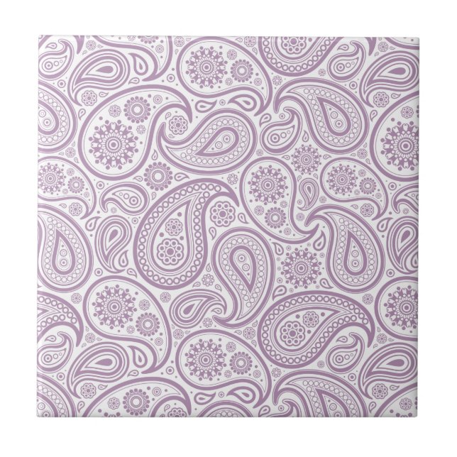 Azulejo De Cerámica Paisley blanca y violeta púrpura de ciruela (Frente)