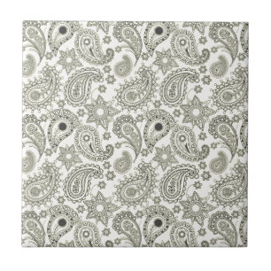 Azulejo De Cerámica Paisley negra en blanco
