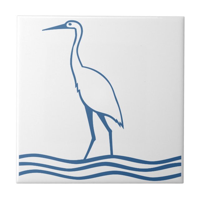 Azulejo De Cerámica Pájaro azul de la agua de mar de la garza de (Frente)