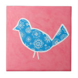 Azulejo De Cerámica Pájaro decorativo con patrones en fondo rosado<br><div class="desc">Megan Meagher creó esta encantadora pintura de un pájaro decorativo con motivos florales,  sobre un fondo rosado. ¿Tienes una pared vacía en tu guardería? ¡Esto sería una gran elección para llenarlo!</div>