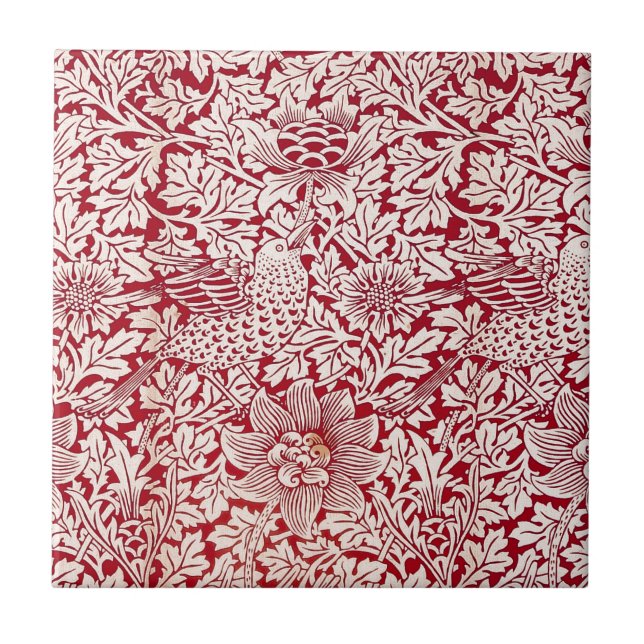 Azulejo De Cerámica Pájaro y anémona de William Morris (Frente)