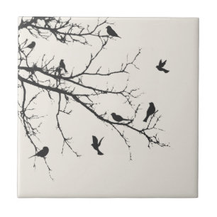 Azulejo De Cerámica Pájaros en blanco y negro