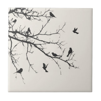 Azulejo De Cerámica Pájaros en blanco y negro