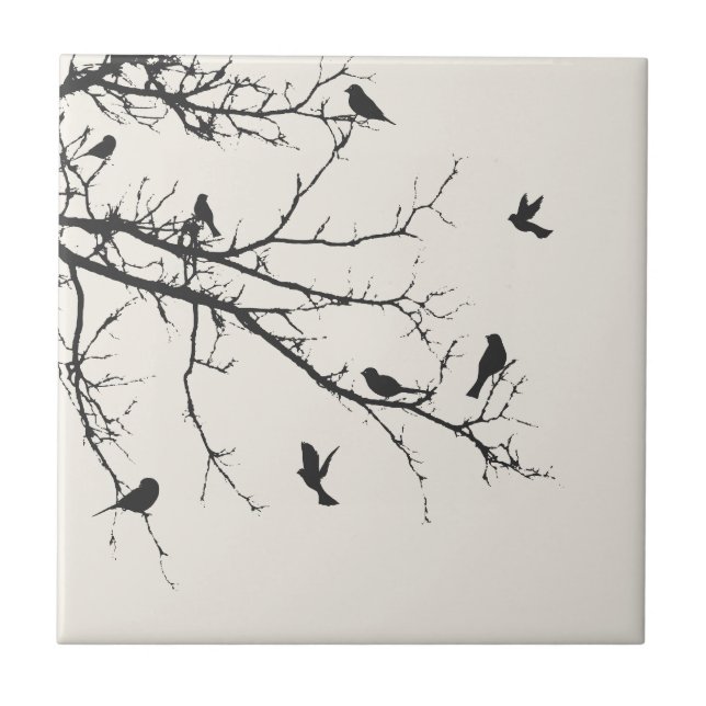 Azulejo De Cerámica Pájaros en blanco y negro (Frente)