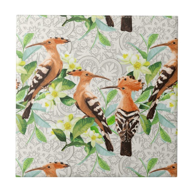Azulejo De Cerámica Pájaros exóticos en cordón (Frente)