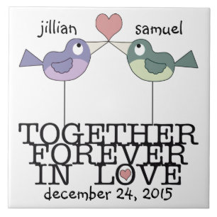 Azulejo De Cerámica Pájaros-Junto personalizados del amor para siempre