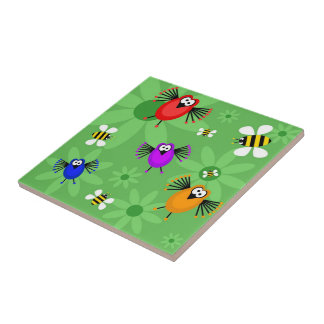 Azulejo De Cerámica Pájaros y abejas