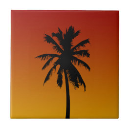 Azulejo De Cerámica Palm Tree Tropical In Red Orange Sunset Tile