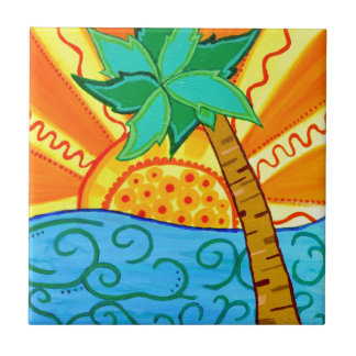 Azulejo De Cerámica Palma de la puesta del sol